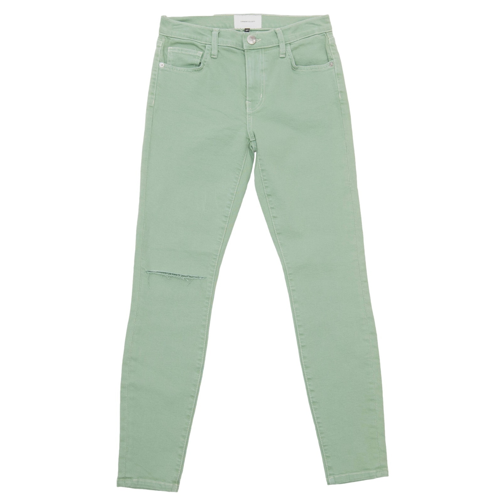 New Current/Elliott Green Denim Twill Distressed Skinny Jeans Size 27